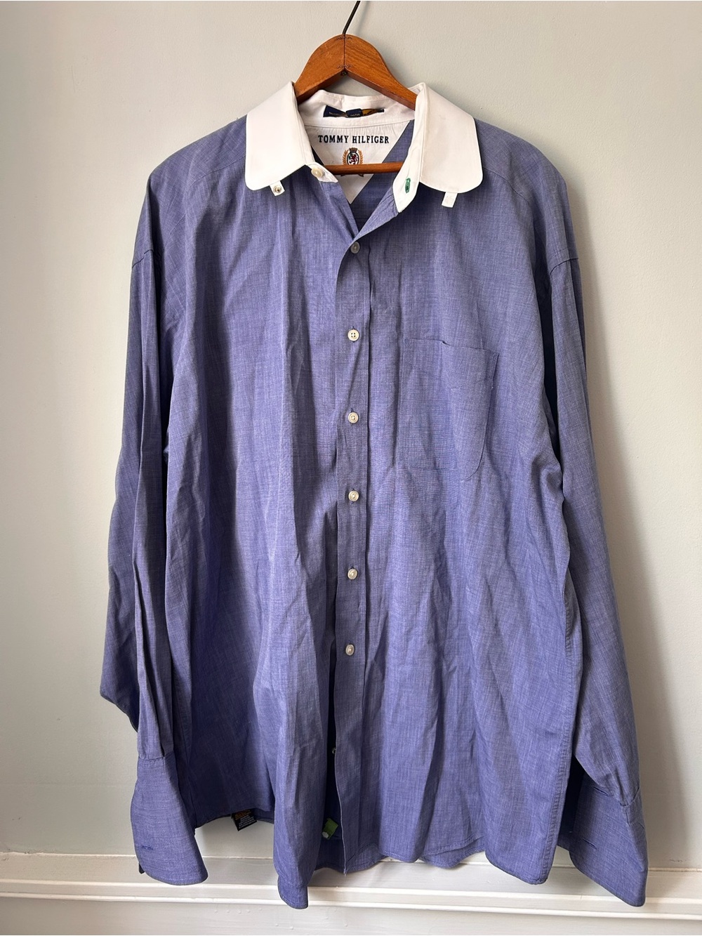 VTG Tommy Hilfiger Shirt Adult Blue White Button Up 17.5 - 35 Casual Men's Y2K